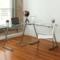 Silver L Shaped Corner Glass Desk