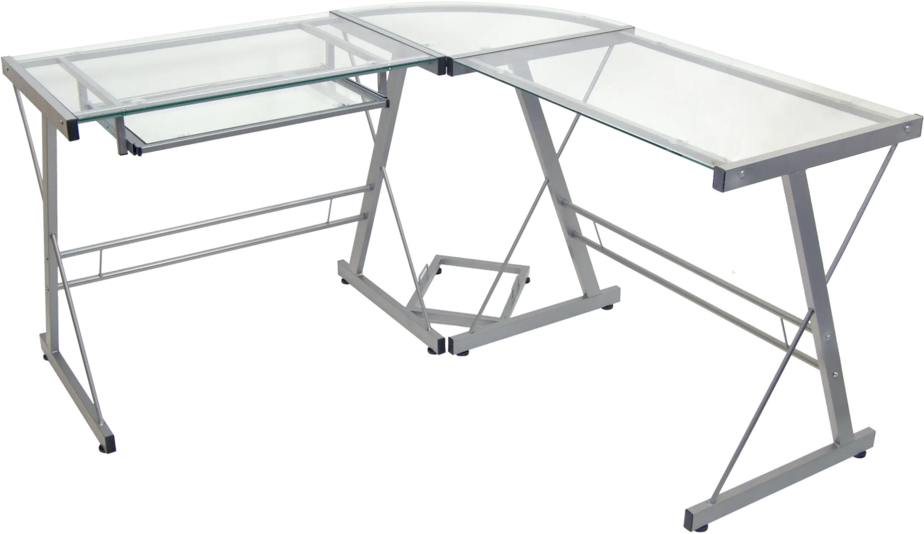 D51L29 Silver L Shaped Corner Glass Desk-2