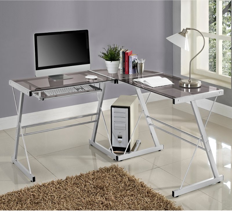 Wooden White &amp; Silver L-Shaped Corner Desk 