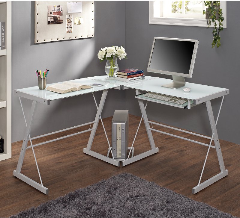 White L Shaped Corner Glass Desk