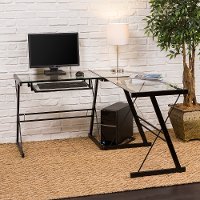 Black L Shaped Corner Glass Desk