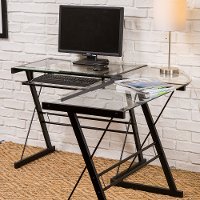 Black L Shaped Corner Glass Desk-2