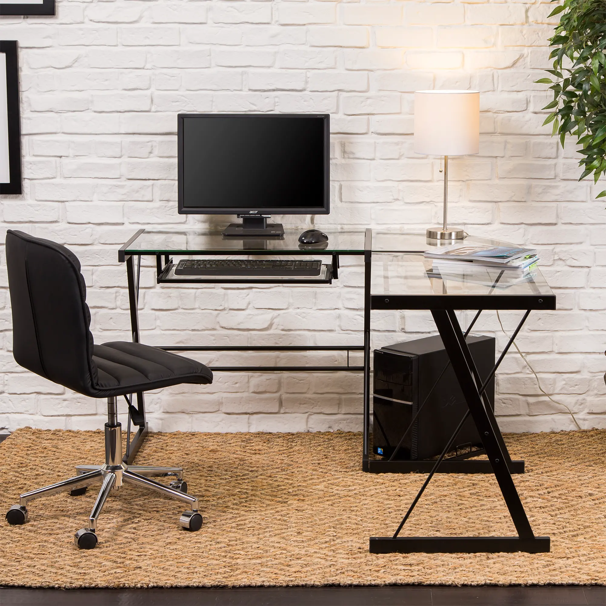 D51Z29 Black L Shaped Corner Glass Desk-3