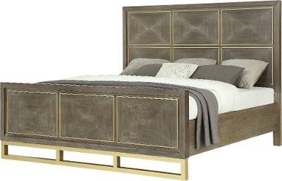 Modern Walnut and Brass King Size Bed - Tango