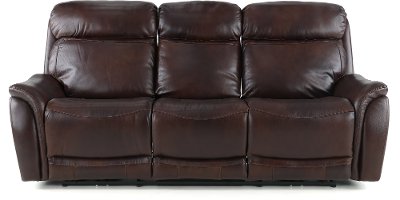 Brown Leather-Match Dual Power Reclining Sofa - Happy Happy