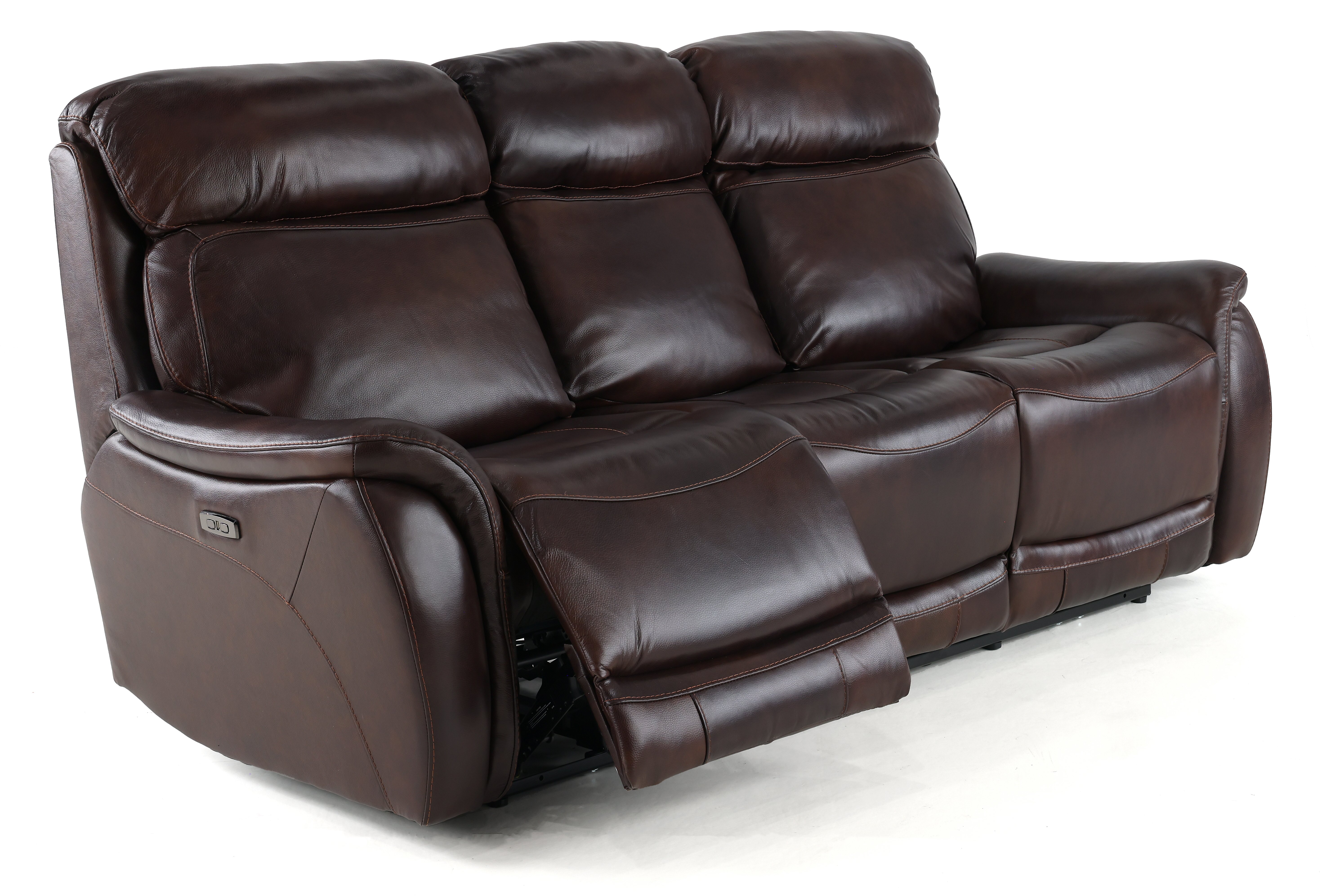Brown Leather-Match Dual Power Reclining Sofa - Happy Happy-3