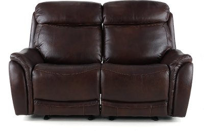 Brown Leather-Match Power Glider Reclining Loveseat - Happy Happy