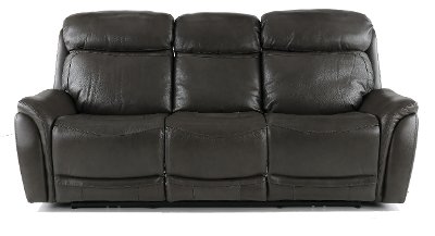 Gray Leather-Match Dual Power Reclining Sofa - Happy Happy