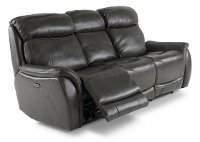 Gray Leather-Match Dual Power Reclining Sofa - Happy Happy-3