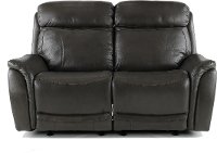 Gray Leather-Match Power Glider Reclining Loveseat - Happy Happy