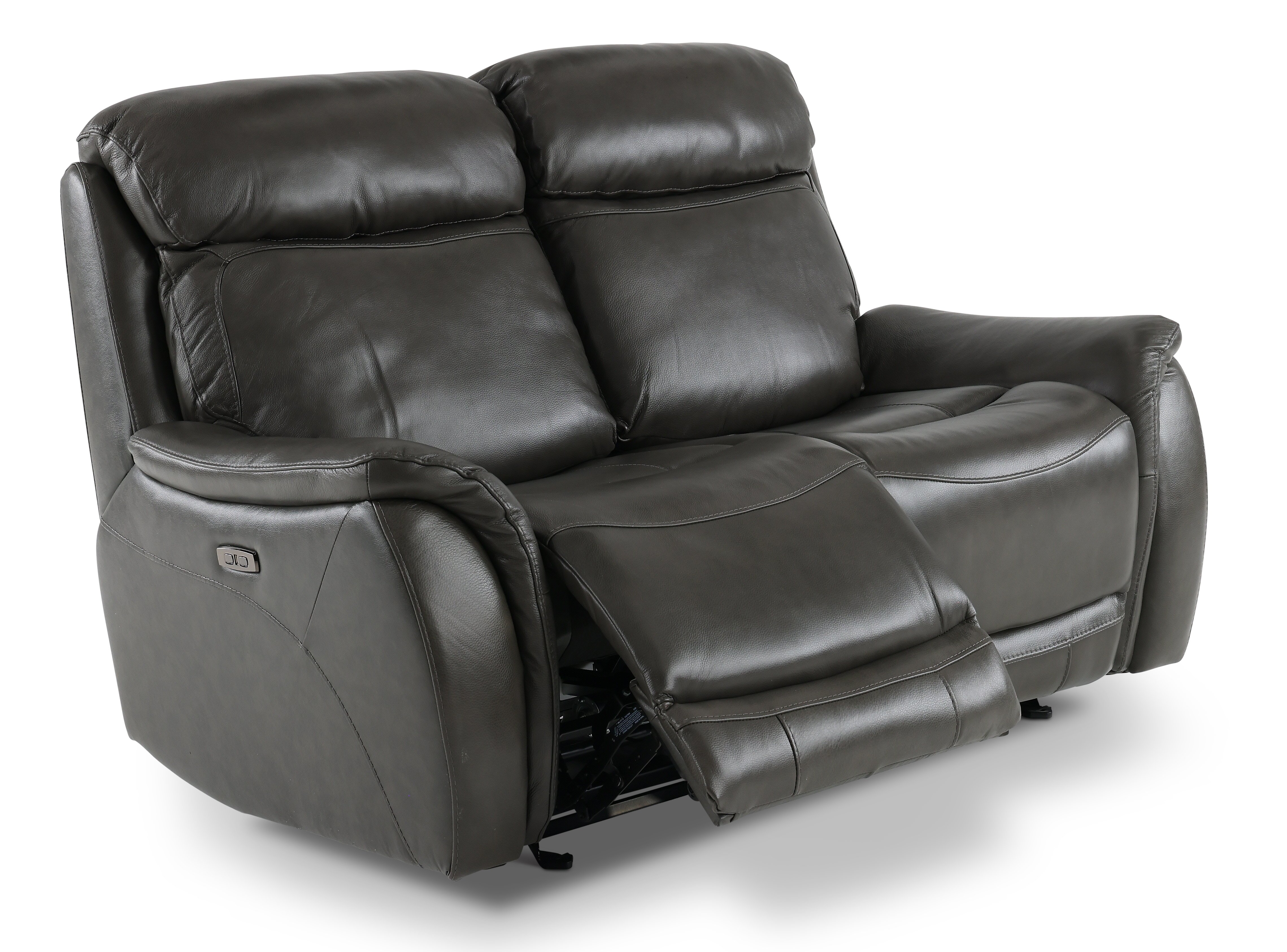 Gray Leather-Match Power Glider Reclining Loveseat - Happy Happy-2