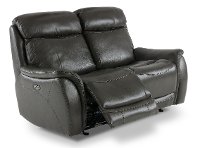 Gray Leather-Match Power Glider Reclining Loveseat - Happy Happy-2