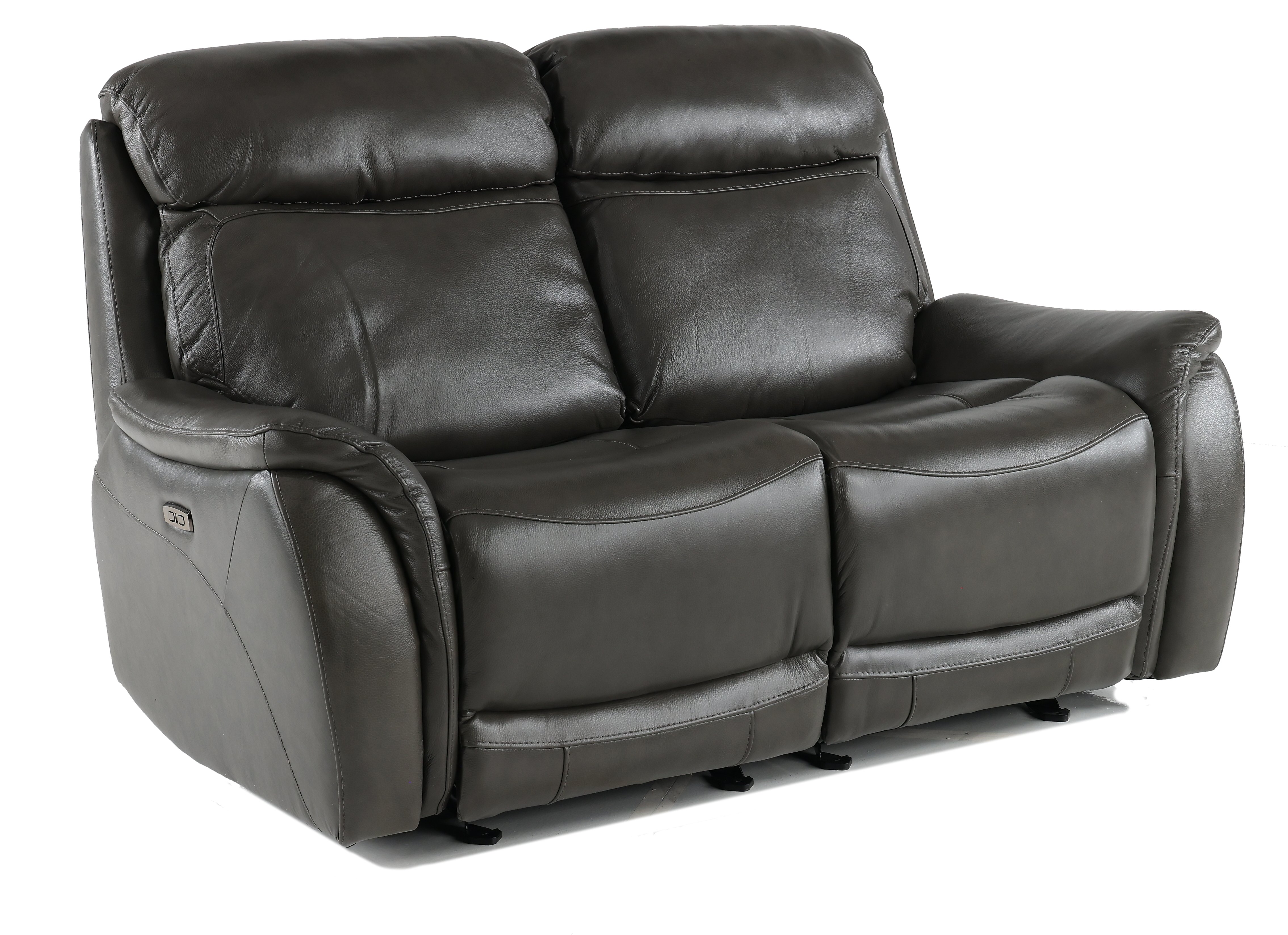 Gray Leather-Match Power Glider Reclining Loveseat - Happy Happy-3