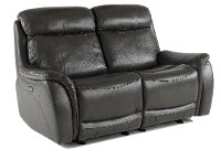 Gray Leather-Match Power Glider Reclining Loveseat - Happy Happy-3