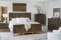 Modern Walnut and Brass 4 Piece Queen Bedroom Set - Tango