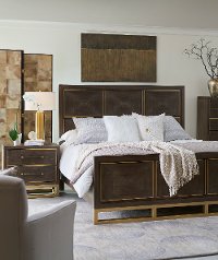 Modern Walnut and Brass 4 Piece Queen Bedroom Set - Tango-2
