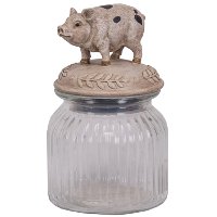 Glass Jar with Polystone Pig on Lid