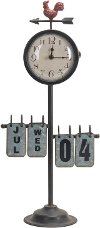 Clearance Metal Clock on Stand with Calendar and Rooster Vane