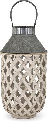 21 Inch Whitewashed Bamboo and Metal Lantern