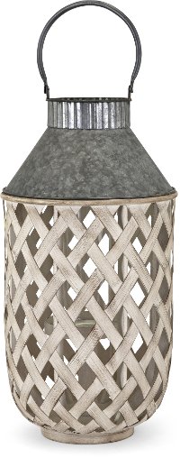 21 Inch Whitewashed Bamboo and Metal Lantern