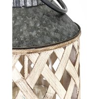 21 Inch Whitewashed Bamboo and Metal Lantern-4