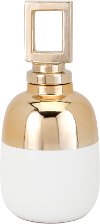 14 Inch White and Gold Ceramic Vase with Stopper
