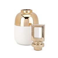 14 Inch White and Gold Ceramic Vase with Stopper-2
