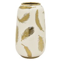 11 Inch White Porcelain Vase with Gold Feathers