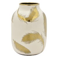 7 Inch White Porcelain Vase with Gold Feathers