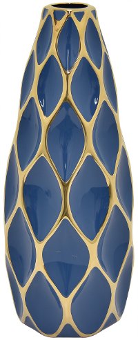 19 Inch Blue Porcelain Vase with Gold Detailing