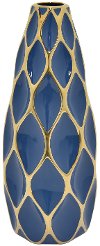 Clearance 19 Inch Blue Porcelain Vase with Gold Detailing