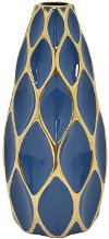 Clearance 15 Inch Blue Porcelain Vase with Gold Detailing