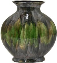 12 Inch Green and Charcoal Ceramic Vase