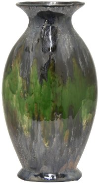 15 Inch Ceramic Green and Charcoal Drip Vase