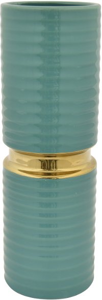 13 Inch Turquoise and Gold Porcelain Vase
