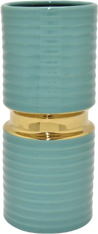 11 Inch Turquoise and Gold Porcelain Vase