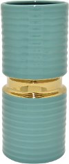 Clearance 11 Inch Turquoise and Gold Porcelain Vase