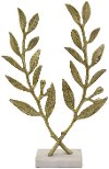 Gold Metal Leaves on White Marble Base Sculpture