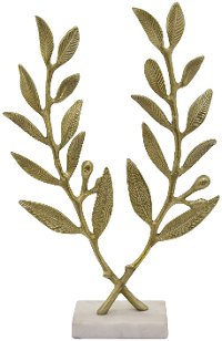 Gold Metal Leaves on White Marble Base Sculpture