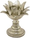 10 Inch Silver-Champagne Lotus Flower Votive Candle Holder