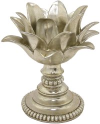 10 Inch Silver-Champagne Lotus Flower Votive Candle Holder