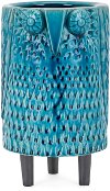 Clearance 10 Inch Blue Ceramic Owl Vase