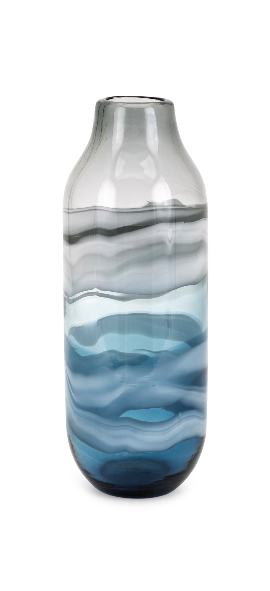13 Inch Black, Gray and Blue Glass Vase-1