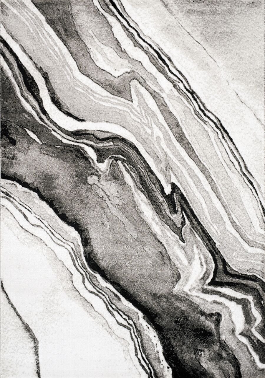 5 x 8 Medium Wood Grain Gray, White and Black Area Rug - Platinum -1