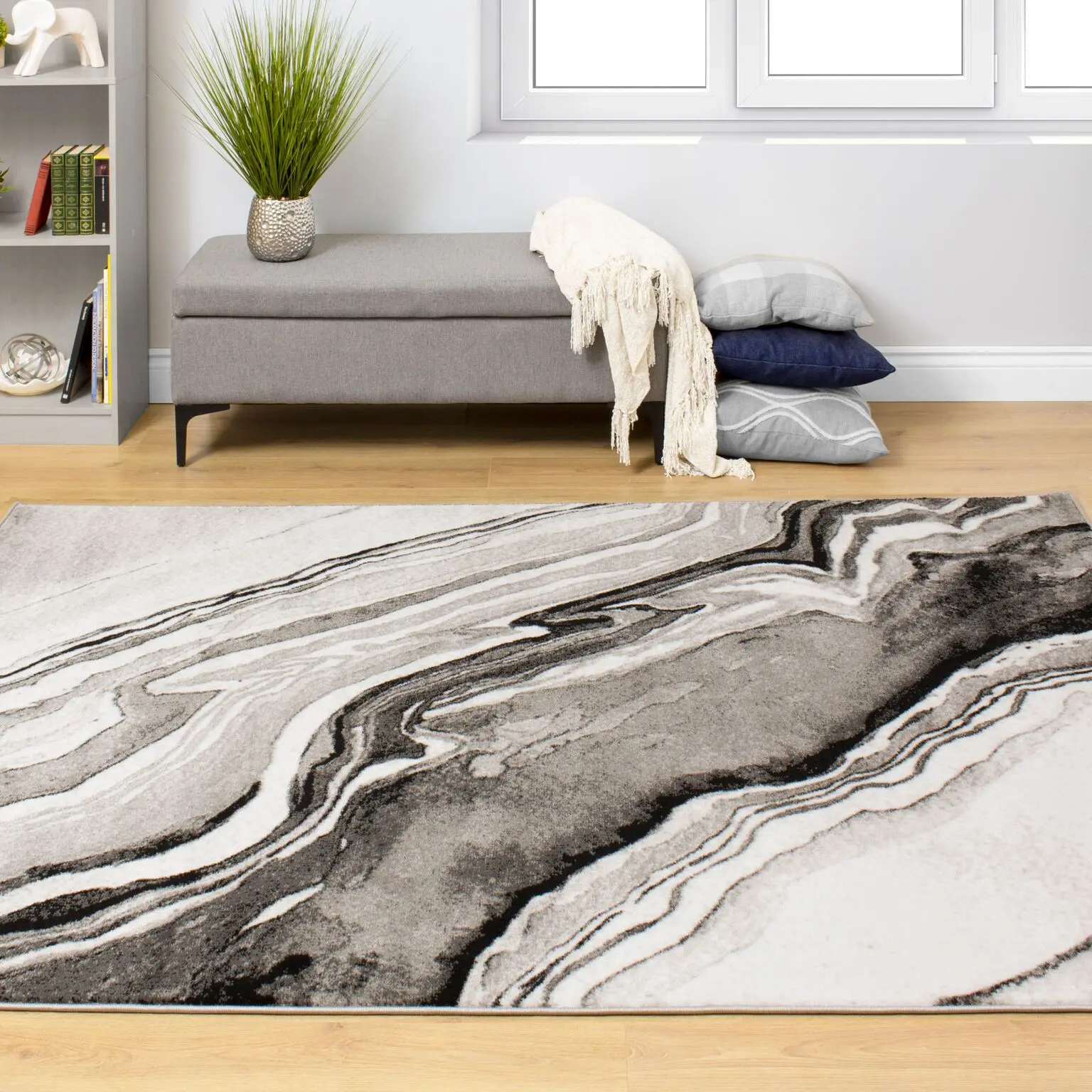 Platinum 5 x 8 Wood Grain Gray, White and Black Area Rug-2