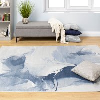 5 x 8 Medium Drapery Shapes White and Blue Rug - Platinum -2