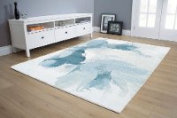 5 x 8 Medium Drapery Shapes White and Blue Rug - Platinum -6