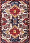 5 x 8 Medium Ikat Red, Blue and Cream Area Rug - Saffron