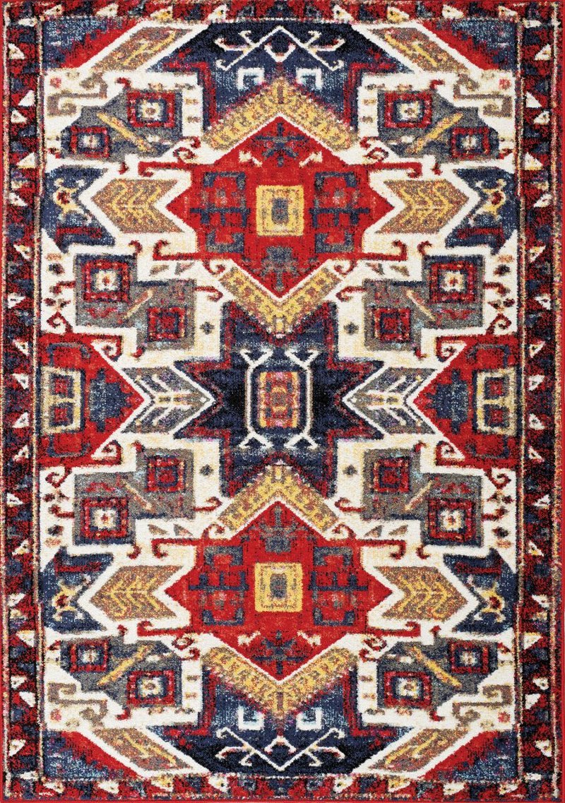 5 X 8 Medium Ikat Red Blue And Cream Area Rug Saffron Rc Ikat Red Blue And Cream Area Rug