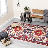 5 x 8 Medium Ikat Red, Blue and Cream Area Rug - Saffron-2